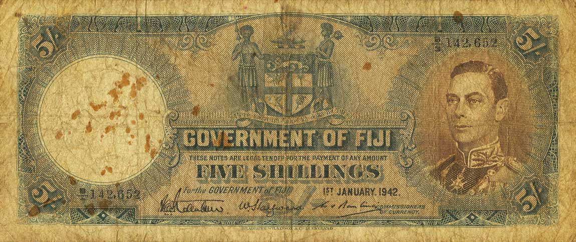 Front of Fiji p37e: 5 Shillings from 1942