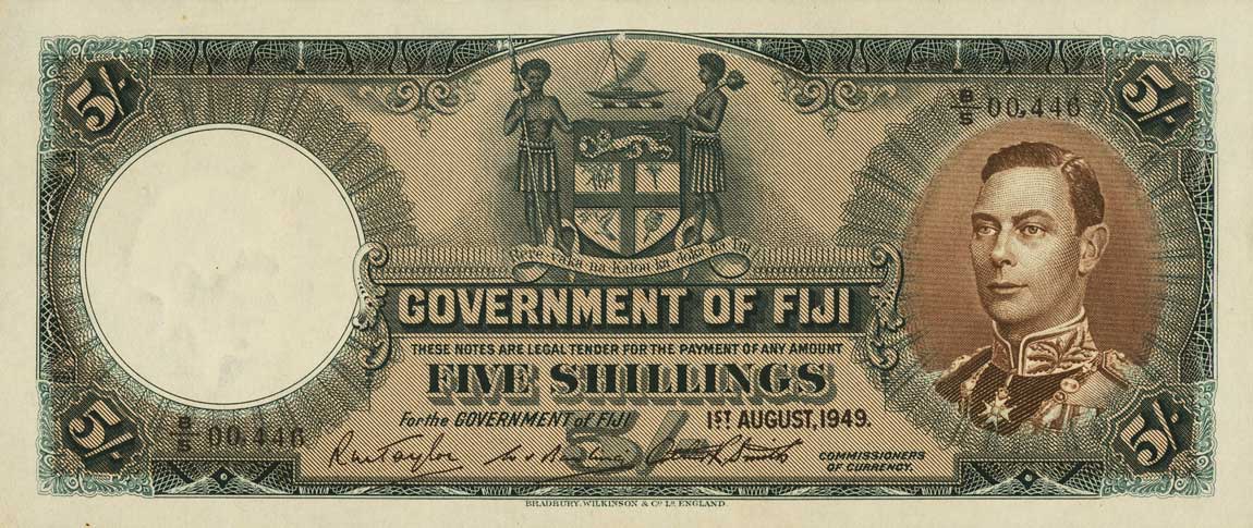 Front of Fiji p37i: 5 Shillings from 1949