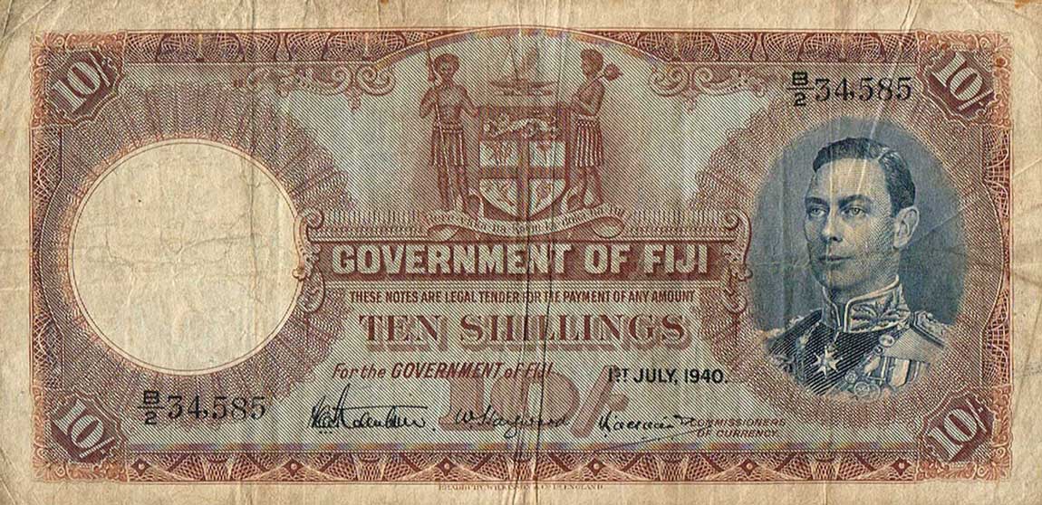 Front of Fiji p38c: 10 Shillings from 1940