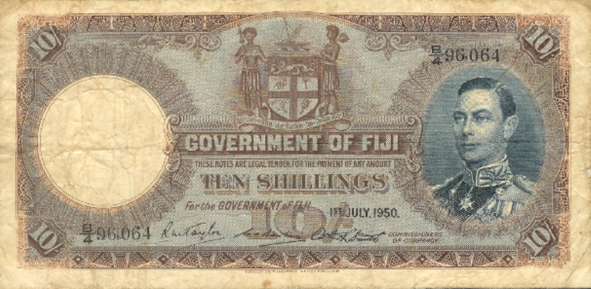 Front of Fiji p38j: 10 Shillings from 1950