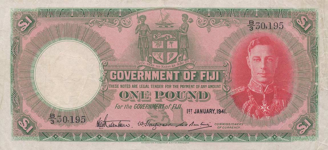 Front of Fiji p40a: 1 Pound from 1941