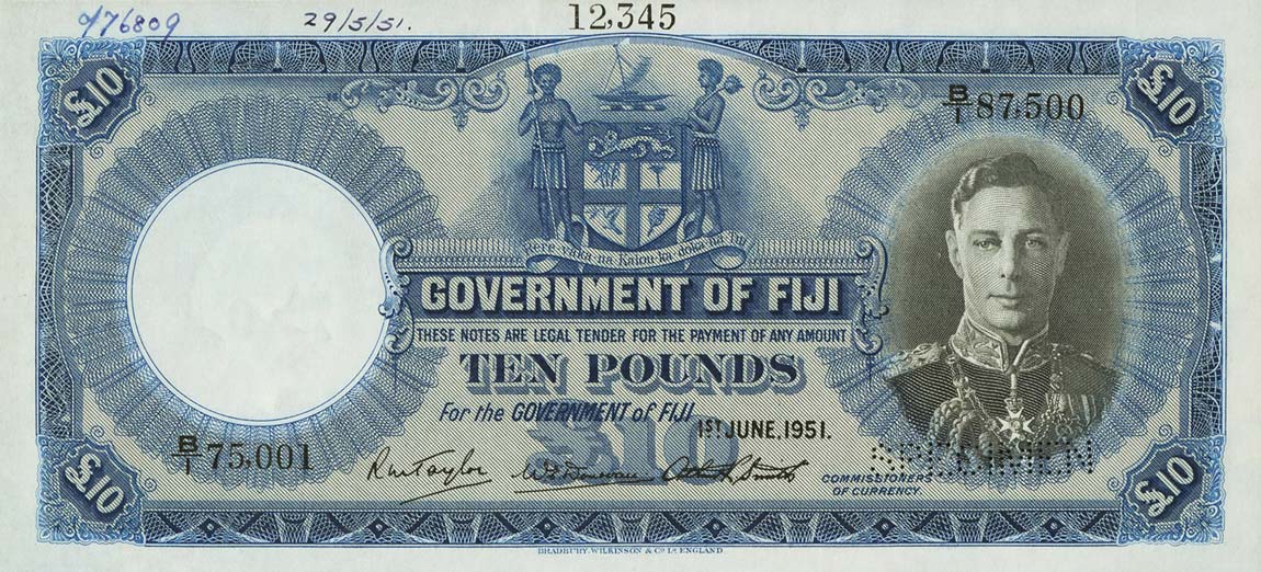 Front of Fiji p42s: 10 Pounds from 1942