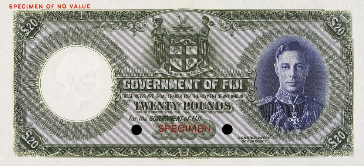 Front of Fiji p43cs: 20 Pounds from 1937