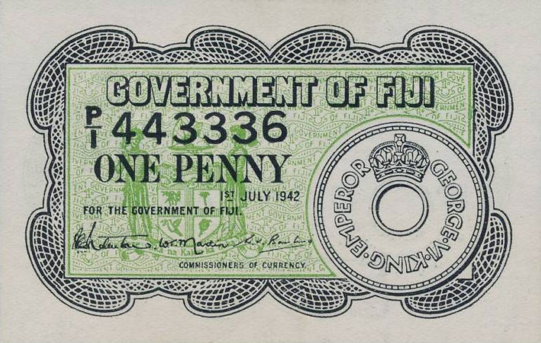 Front of Fiji p47a: 1 Penni from 1942