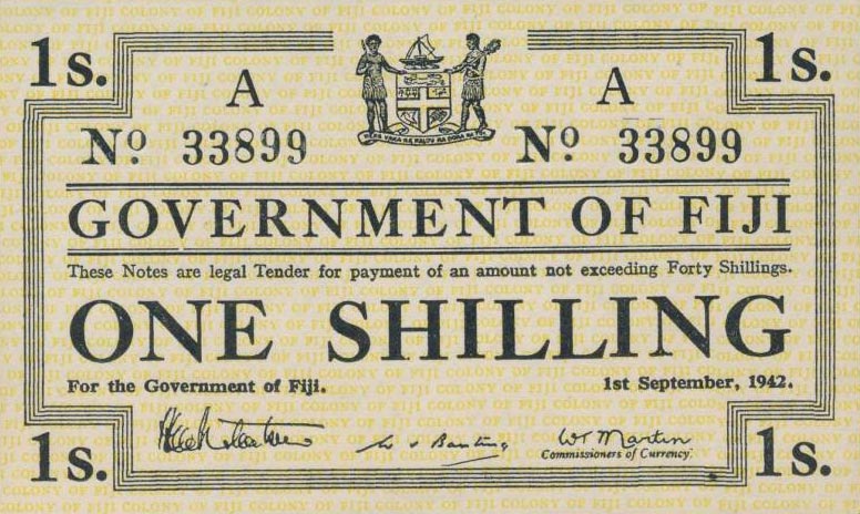 Front of Fiji p49a: 1 Shilling from 1942