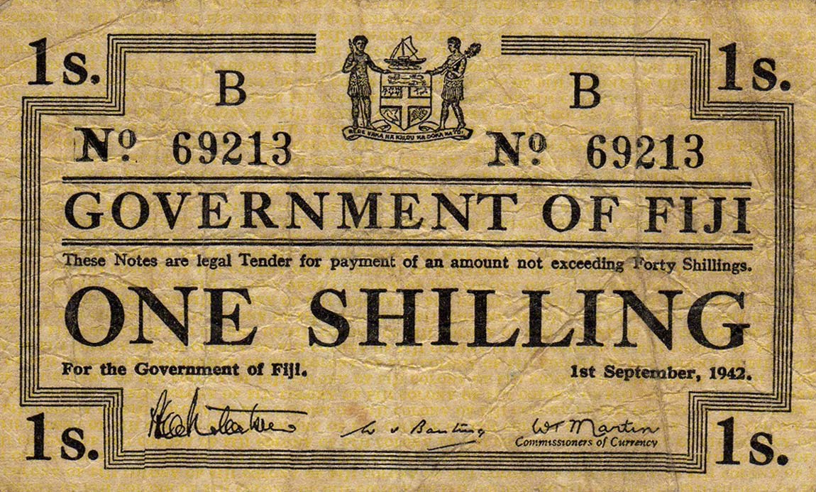 Front of Fiji p49b: 1 Shilling from 1942