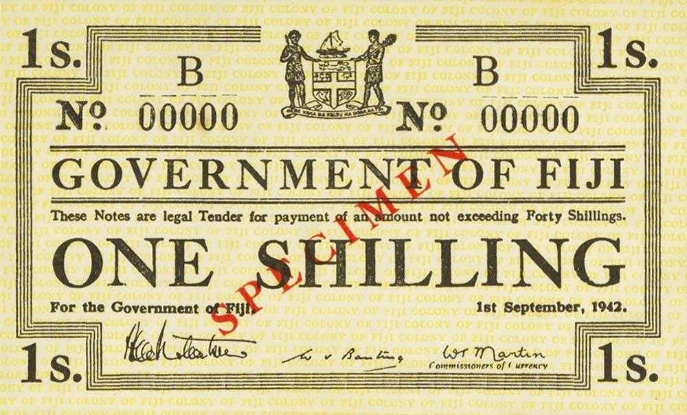 Front of Fiji p49s2: 1 Shilling from 1942