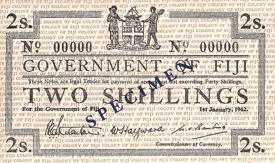 Front of Fiji p50s: 2 Shillings from 1942