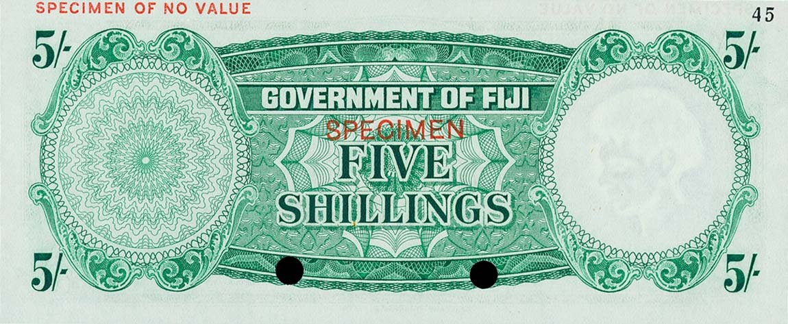 Back of Fiji p51cs: 5 Shillings from 1957