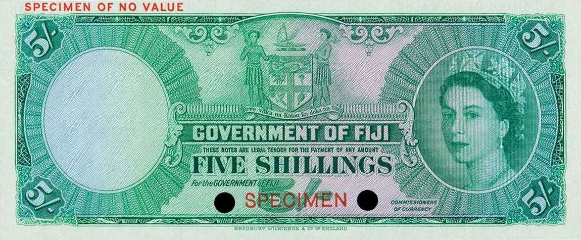 Front of Fiji p51cs: 5 Shillings from 1957