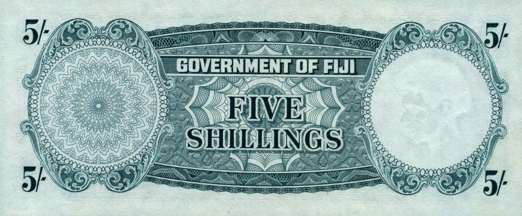 Back of Fiji p51d: 5 Shillings from 1964