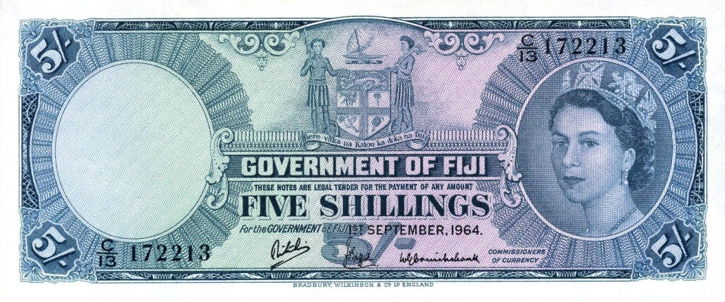 Front of Fiji p51d: 5 Shillings from 1964