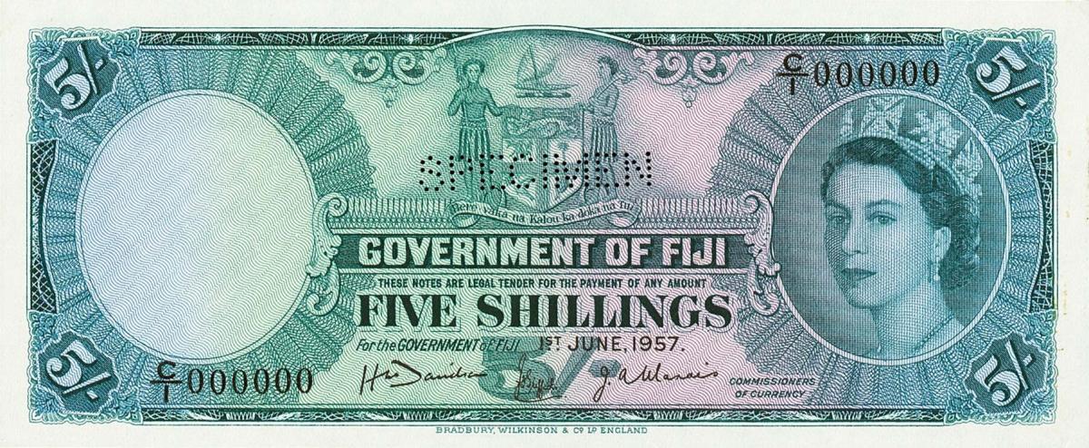 Front of Fiji p51s: 5 Shillings from 1957