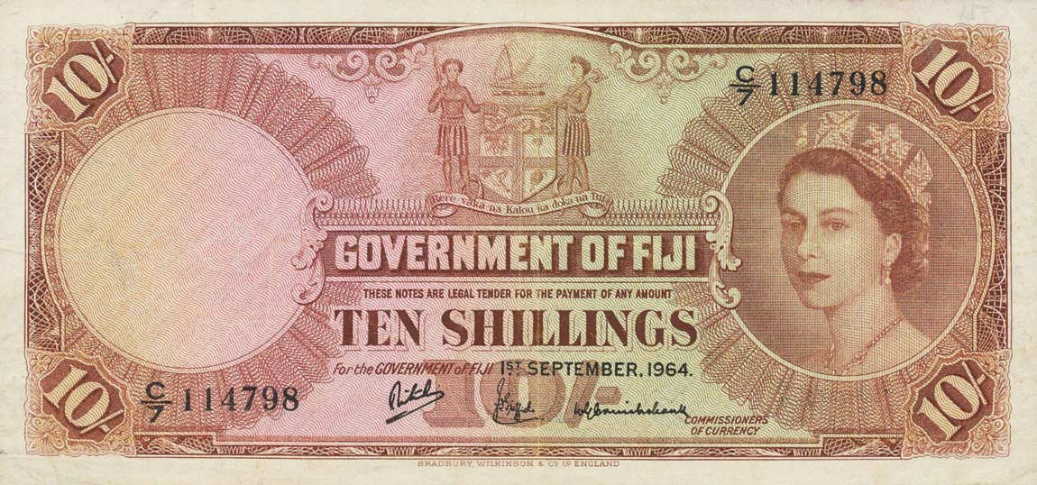 Front of Fiji p52b: 10 Shillings from 1961