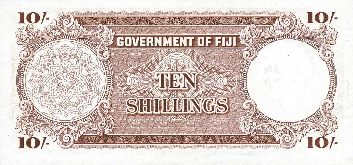 Back of Fiji p52c: 10 Shillings from 1962