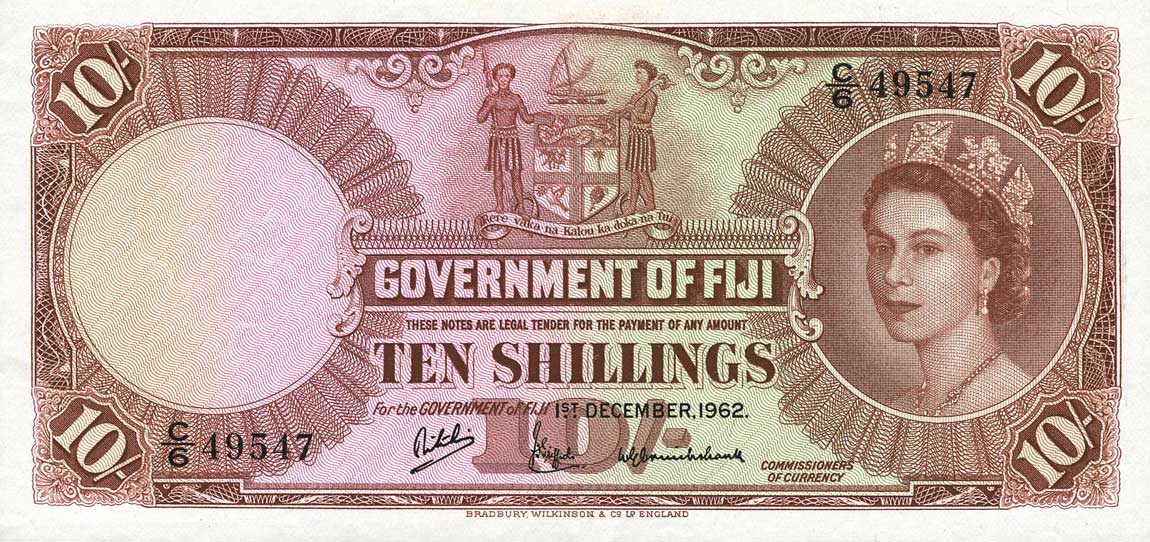 Front of Fiji p52c: 10 Shillings from 1962