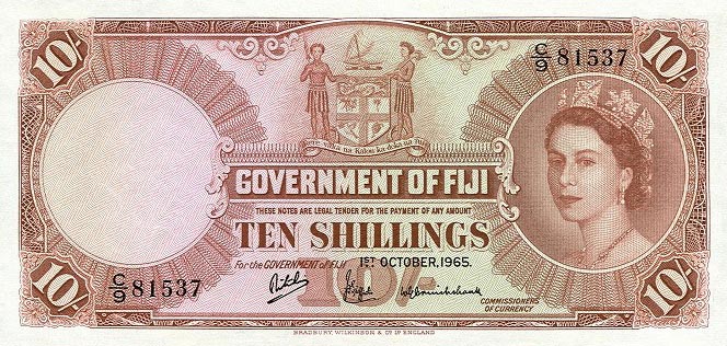 Front of Fiji p52e: 10 Shillings from 1965