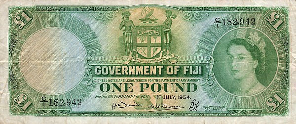 Front of Fiji p53a: 1 Pound from 1954