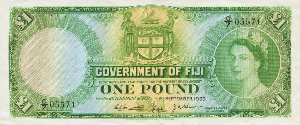 Front of Fiji p53c: 1 Pound from 1959