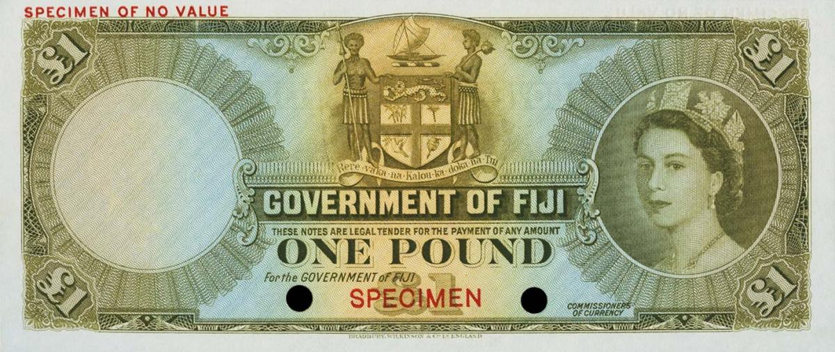 Front of Fiji p53cs: 1 Pound from 1954