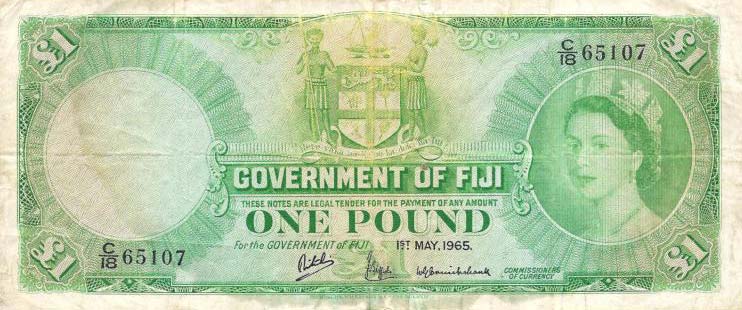 Front of Fiji p53g: 1 Pound from 1965