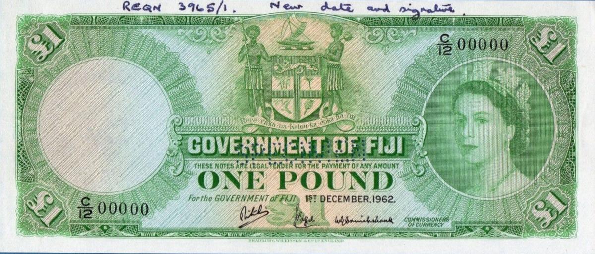 Front of Fiji p53s: 1 Pound from 1954