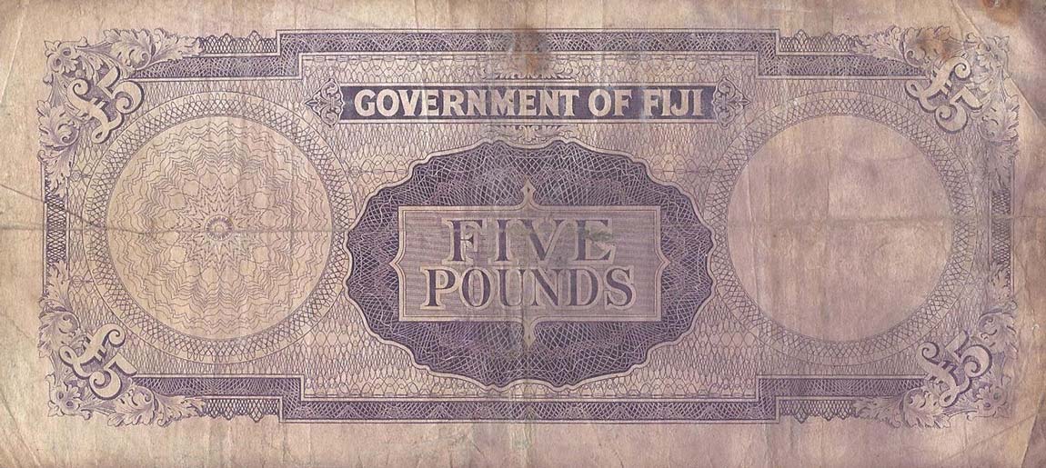 Back of Fiji p54a: 5 Pounds from 1954