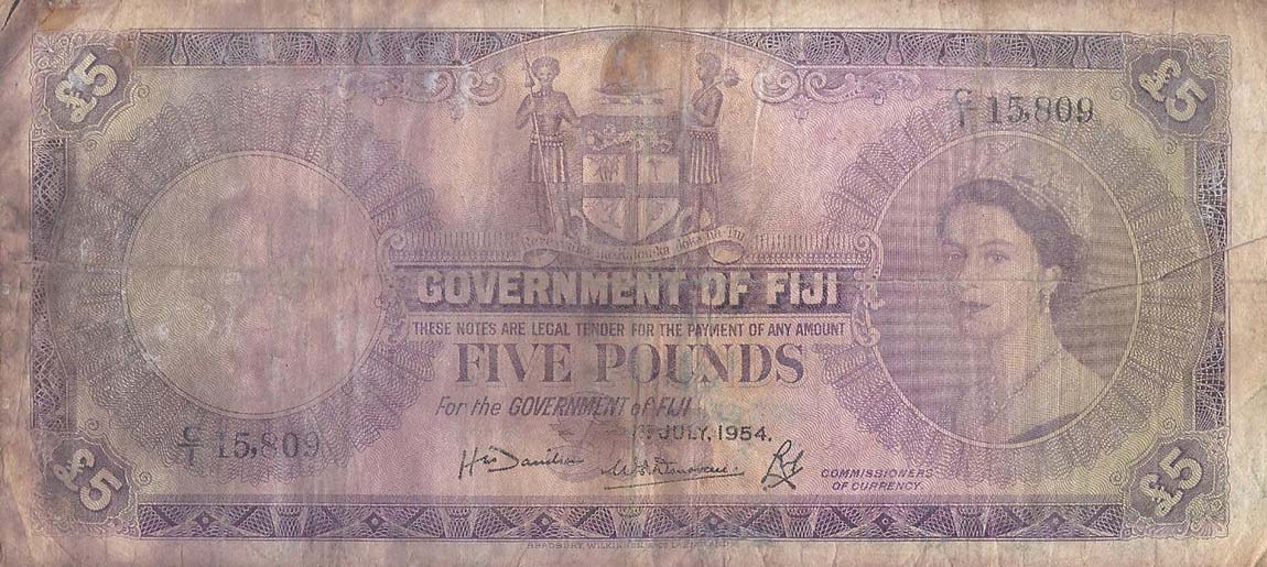 Front of Fiji p54a: 5 Pounds from 1954