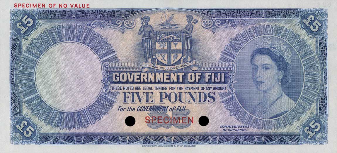 Front of Fiji p54cs: 5 Pounds from 1954