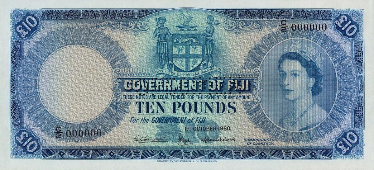 Front of Fiji p55s: 10 Pounds from 1954