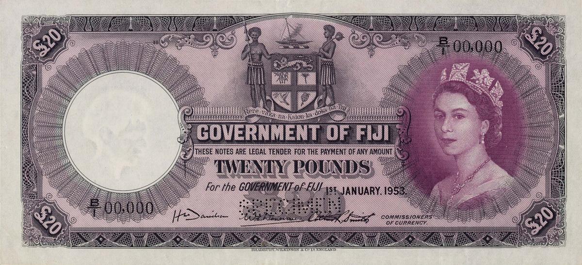 Front of Fiji p56s: 20 Pounds from 1953