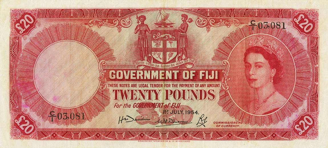 Front of Fiji p57a: 20 Pounds from 1954