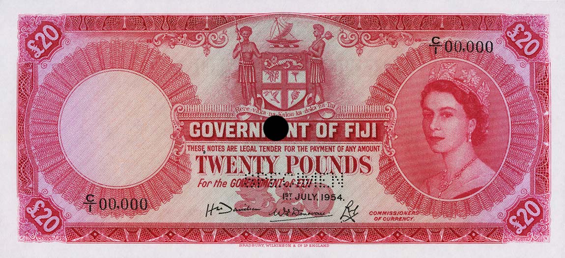 Front of Fiji p57s: 20 Pounds from 1954