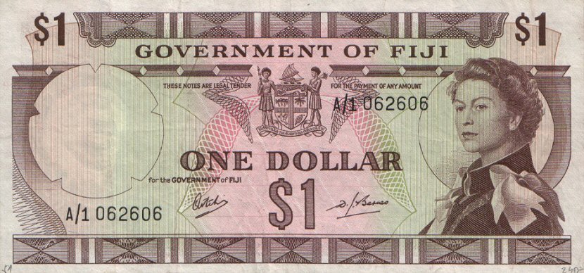 Front of Fiji p59a: 1 Dollar from 1968