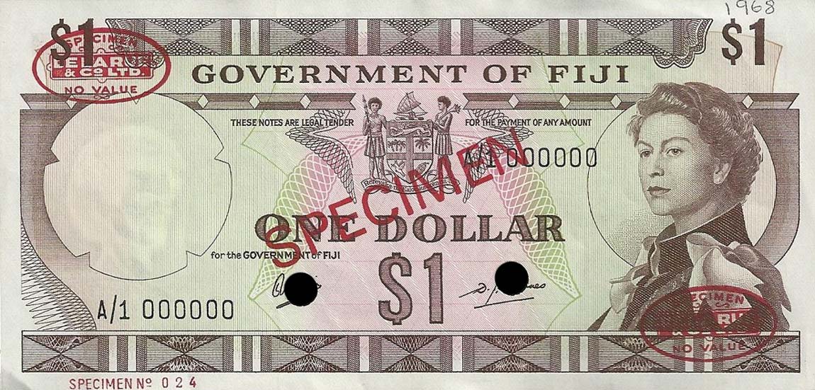 Front of Fiji p59s1: 1 Dollar from 1968