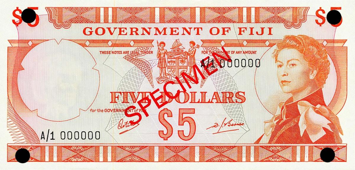 Front of Fiji p61s2: 5 Dollars from 1968