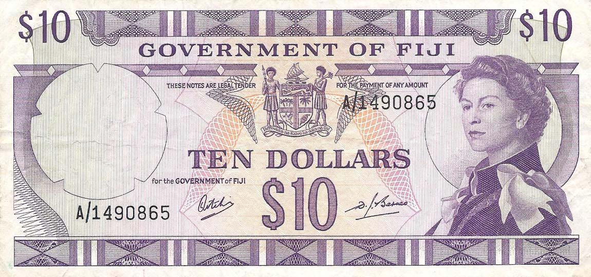 Front of Fiji p62a: 10 Dollars from 1968