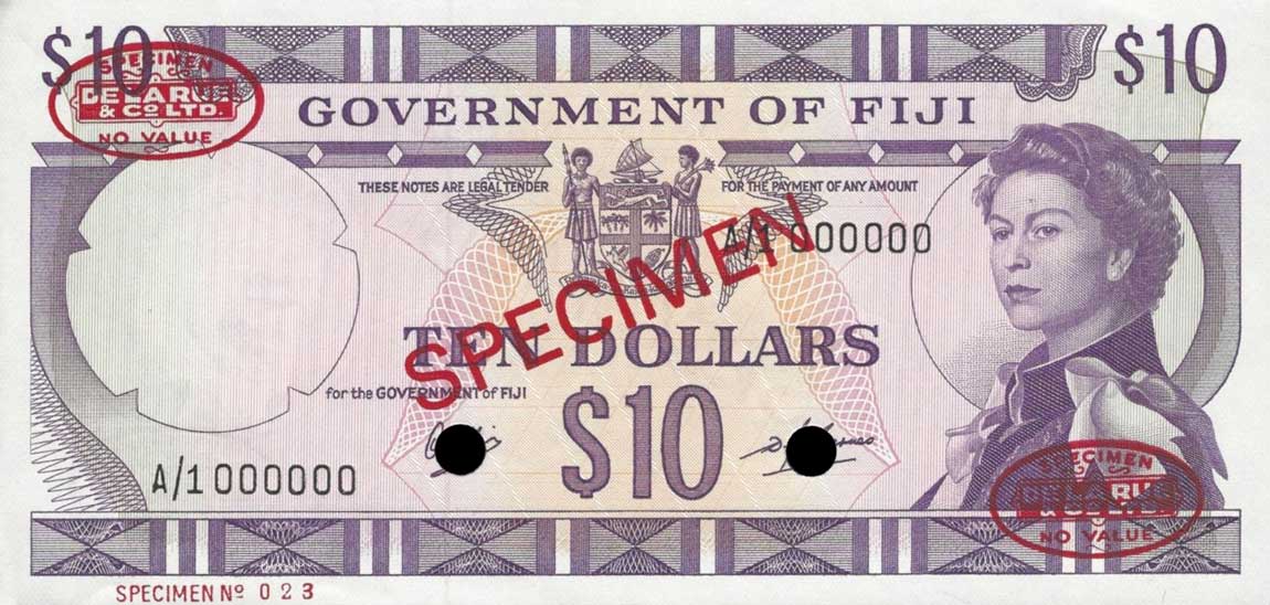 Front of Fiji p62s1: 10 Dollars from 1968