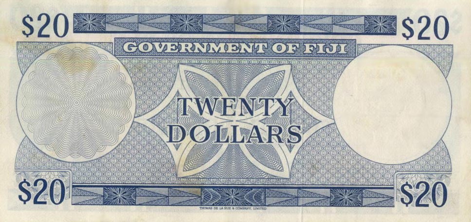 Back of Fiji p63a: 20 Dollars from 1968
