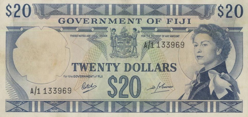 Front of Fiji p63a: 20 Dollars from 1968
