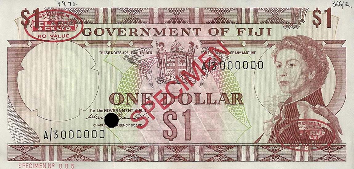 Front of Fiji p65s1: 1 Dollar from 1971