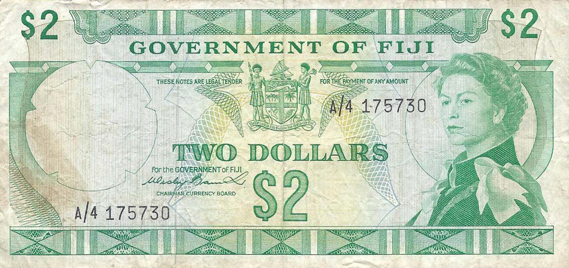 Front of Fiji p66a: 2 Dollars from 1971