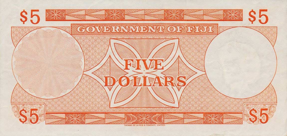 Back of Fiji p67a: 5 Dollars from 1971