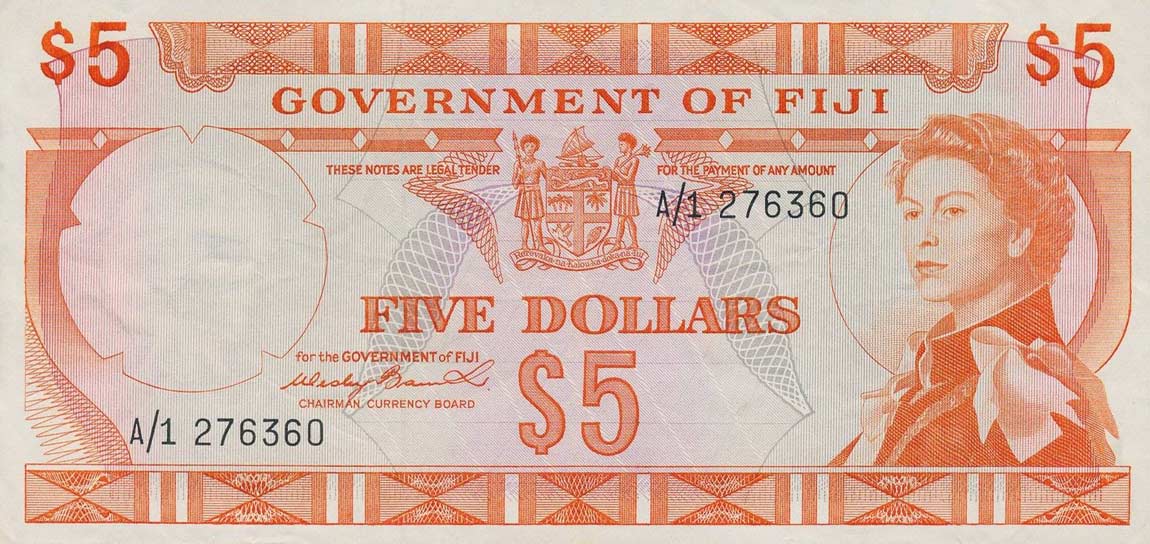 Front of Fiji p67a: 5 Dollars from 1971