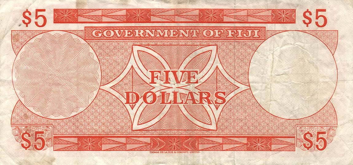 Back of Fiji p67b: 5 Dollars from 1971