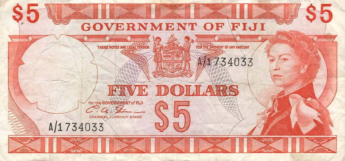 Front of Fiji p67b: 5 Dollars from 1971