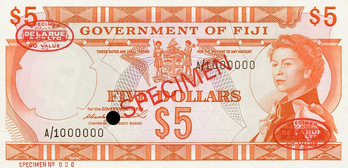 Front of Fiji p67s1: 5 Dollars from 1971