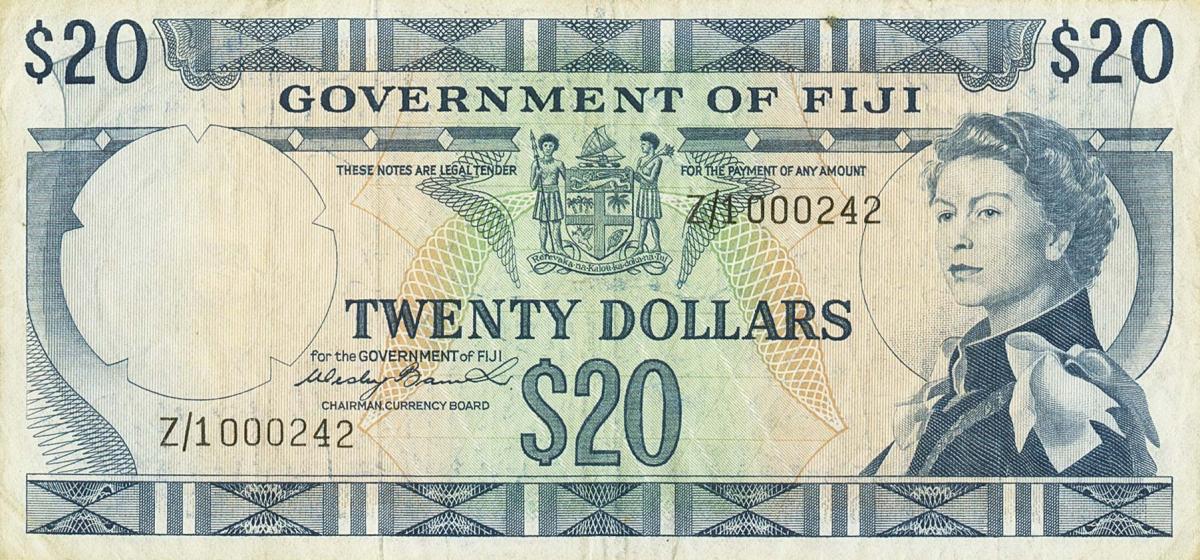 Front of Fiji p69ar: 20 Dollars from 1971