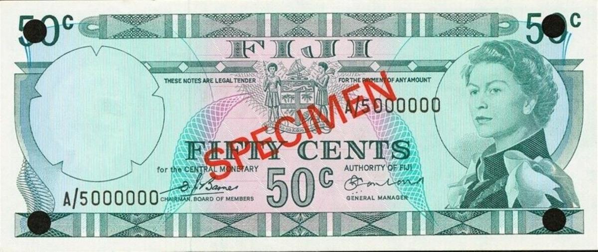 Front of Fiji p70s2: 50 Cents from 1974