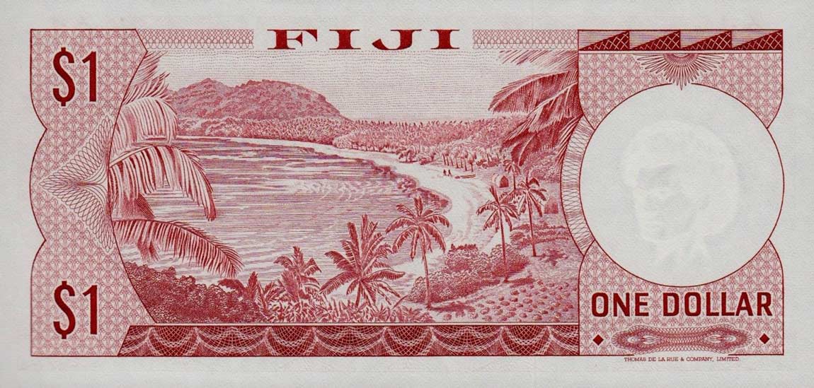 Back of Fiji p71b: 1 Dollar from 1974